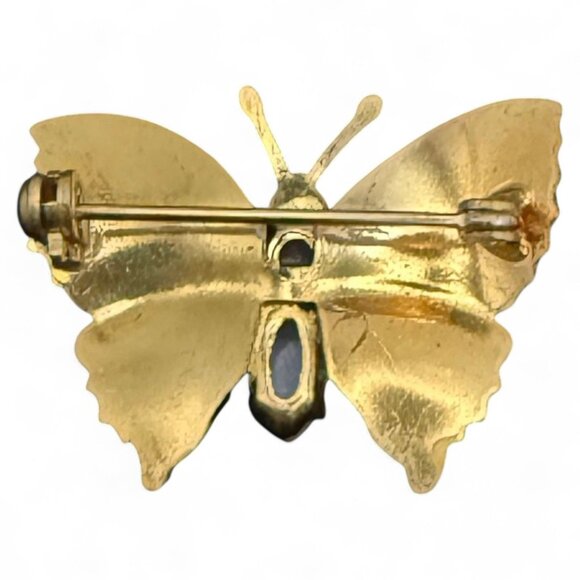 Vintage Gold-Tone Butterfly Brooch With Faux Pearl & Rhinestone Accent - 1.25" W - Picture 4 of 4